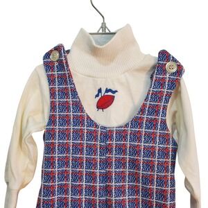 Healthtex Vintage 70s Boys Plaid Romper & Football Applique Turtleneck Top 6-12M